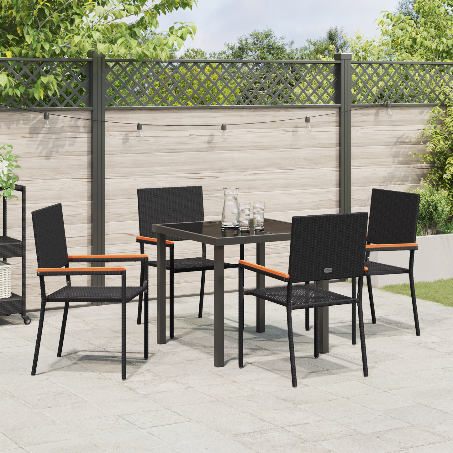 vidaXL 5 Piece Garden Dining Set Black Poly Rattan