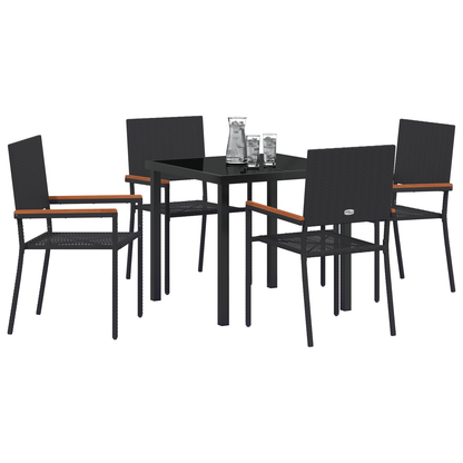 vidaXL 5 Piece Garden Dining Set Black Poly Rattan