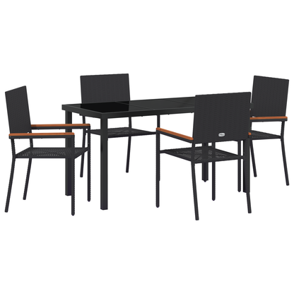 vidaXL 5 Piece Garden Dining Set Black Poly Rattan