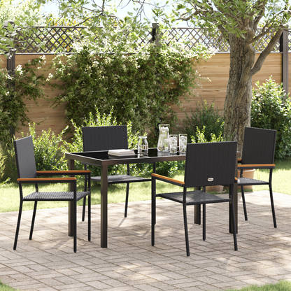 vidaXL 5 Piece Garden Dining Set Black Poly Rattan