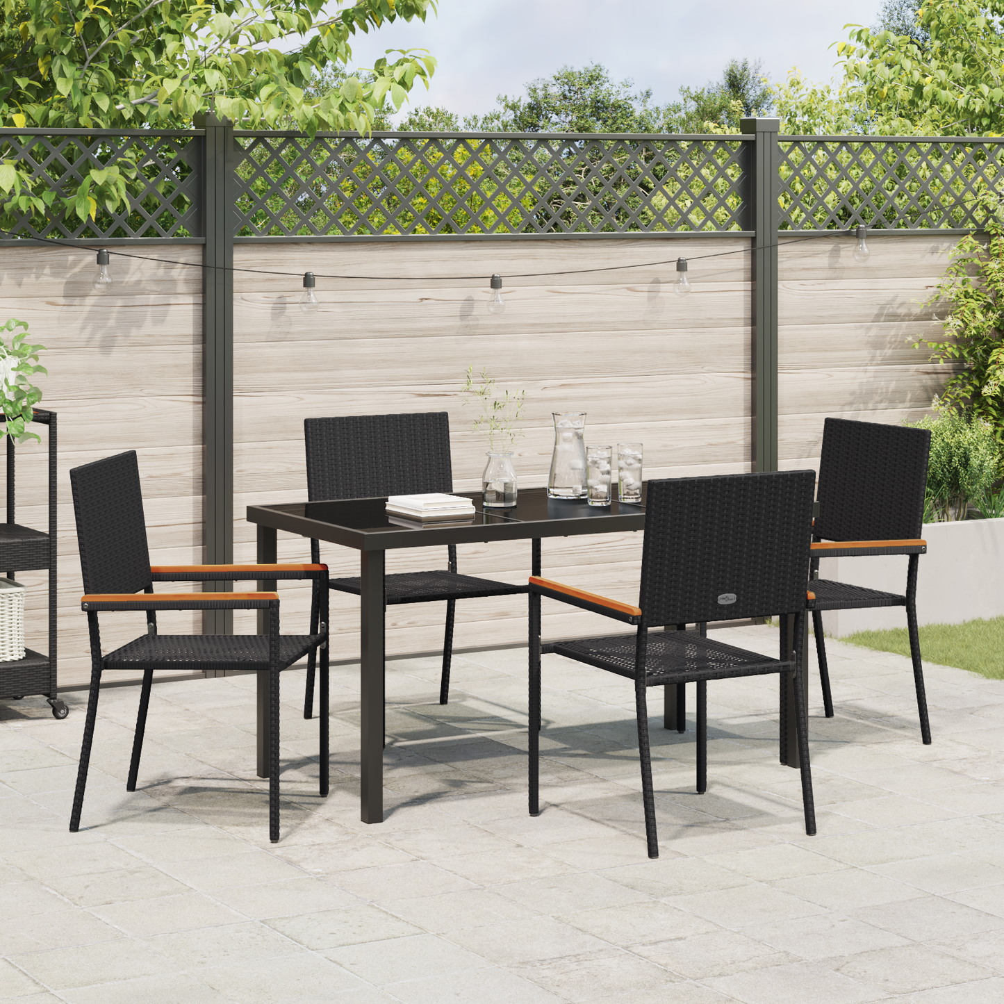 vidaXL 5 Piece Garden Dining Set Black Poly Rattan