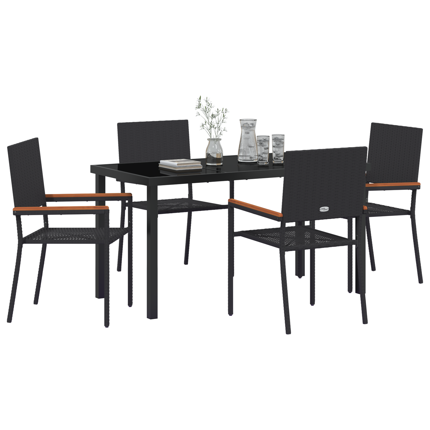 vidaXL 5 Piece Garden Dining Set Black Poly Rattan