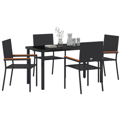 vidaXL 5 Piece Garden Dining Set Black Poly Rattan