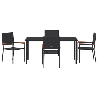 vidaXL 5 Piece Garden Dining Set Black Poly Rattan