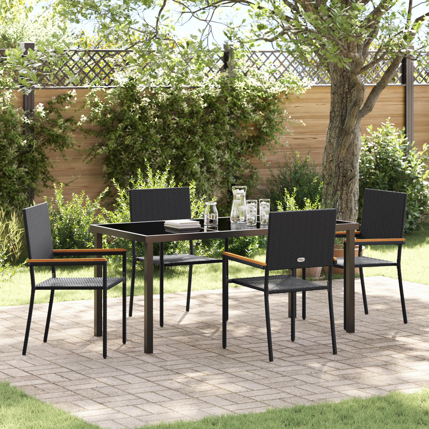 vidaXL 5 Piece Garden Dining Set Black Poly Rattan