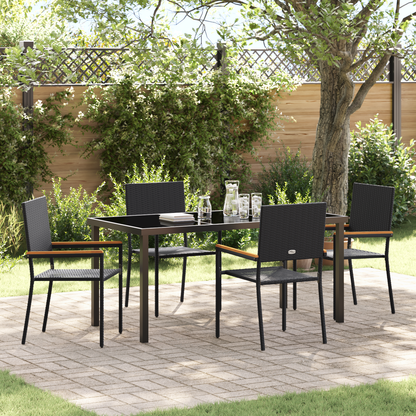 vidaXL 5 Piece Garden Dining Set Black Poly Rattan