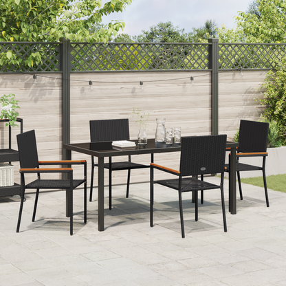 vidaXL 5 Piece Garden Dining Set Black Poly Rattan