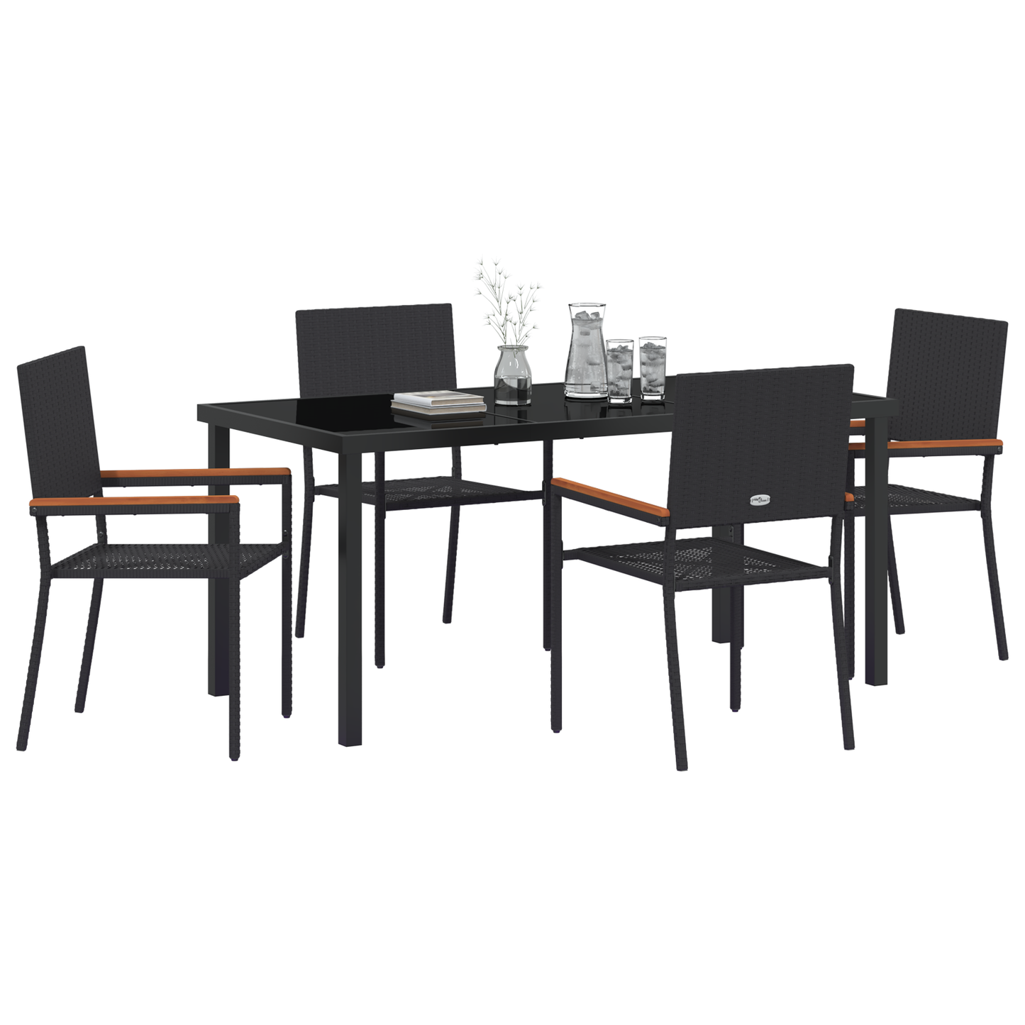 vidaXL 5 Piece Garden Dining Set Black Poly Rattan