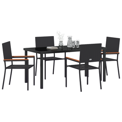 vidaXL 5 Piece Garden Dining Set Black Poly Rattan