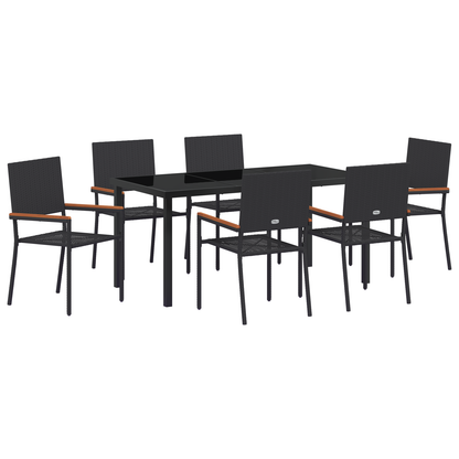 vidaXL 7 Piece Garden Dining Set Black Poly Rattan