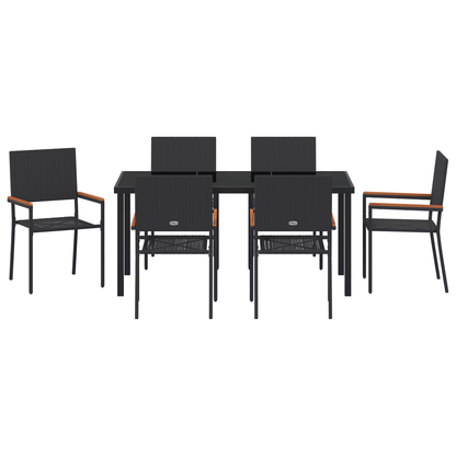 vidaXL 7 Piece Garden Dining Set Black Poly Rattan