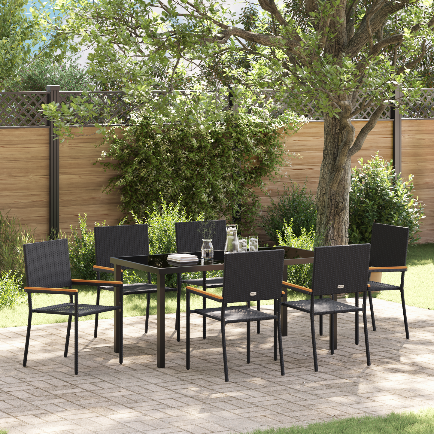 vidaXL 7 Piece Garden Dining Set Black Poly Rattan
