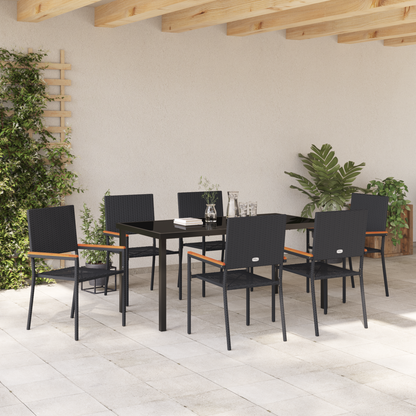 vidaXL 7 Piece Garden Dining Set Black Poly Rattan