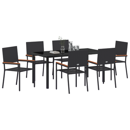 vidaXL 7 Piece Garden Dining Set Black Poly Rattan