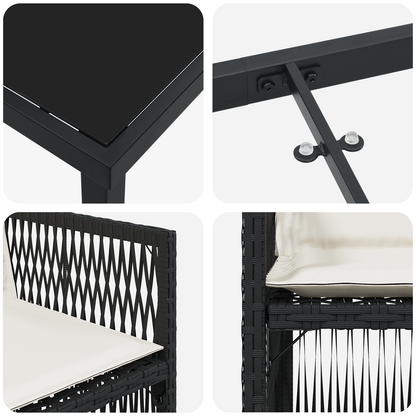 vidaXL 5 Piece Garden Dining Set with Cushions Black Poly Rattan