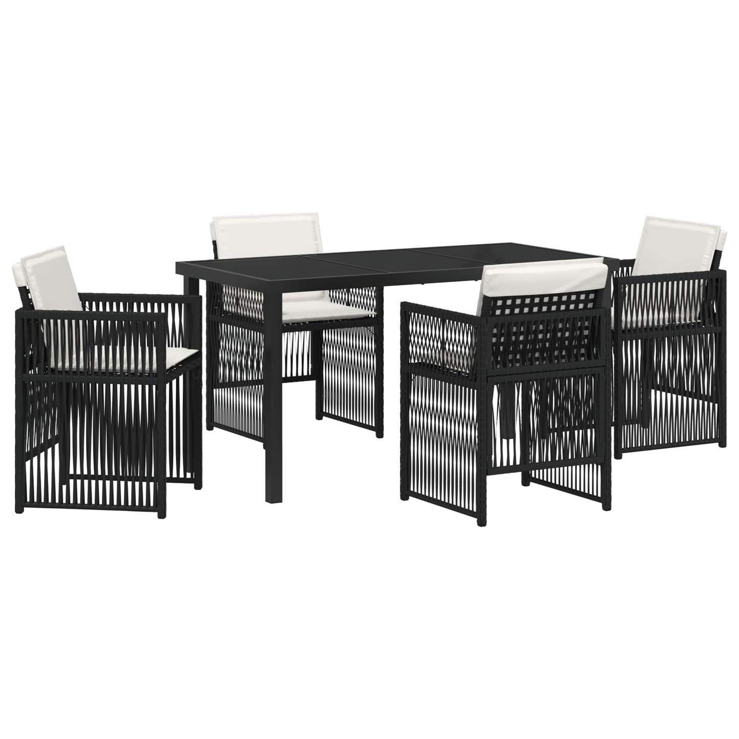vidaXL 5 Piece Garden Dining Set with Cushions Black Poly Rattan