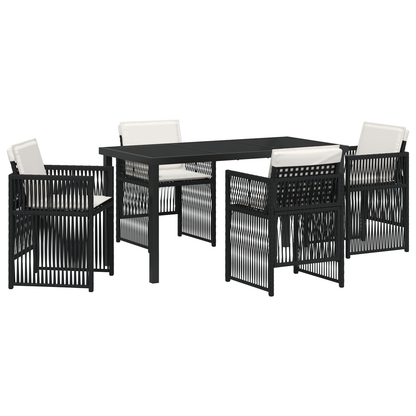 vidaXL 5 Piece Garden Dining Set with Cushions Black Poly Rattan