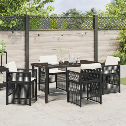 vidaXL 5 Piece Garden Dining Set with Cushions Black Poly Rattan