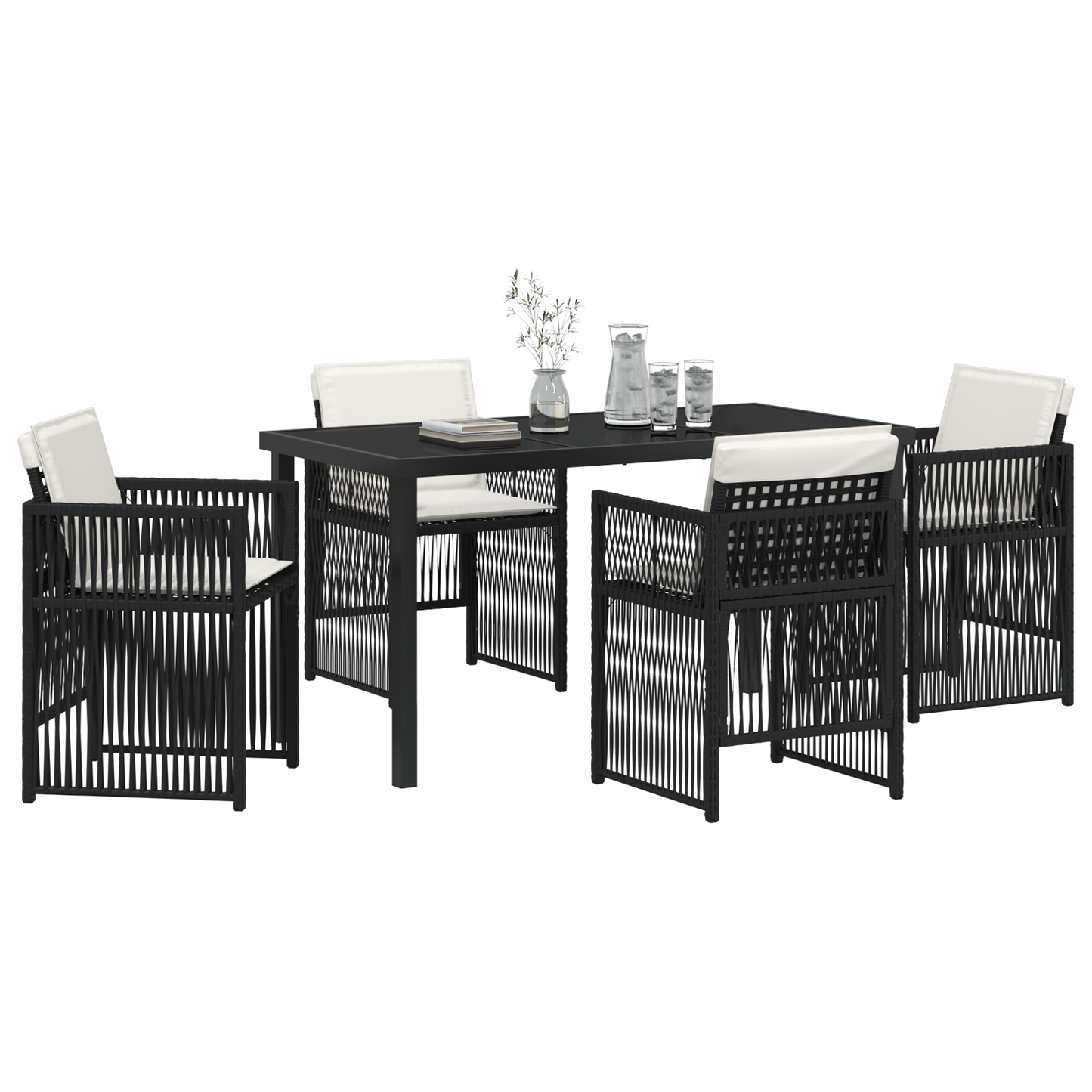 vidaXL 5 Piece Garden Dining Set with Cushions Black Poly Rattan