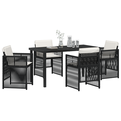 vidaXL 5 Piece Garden Dining Set with Cushions Black Poly Rattan