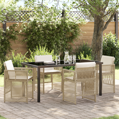 vidaXL 5 Piece Garden Dining Set with Cushions Beige Poly Rattan