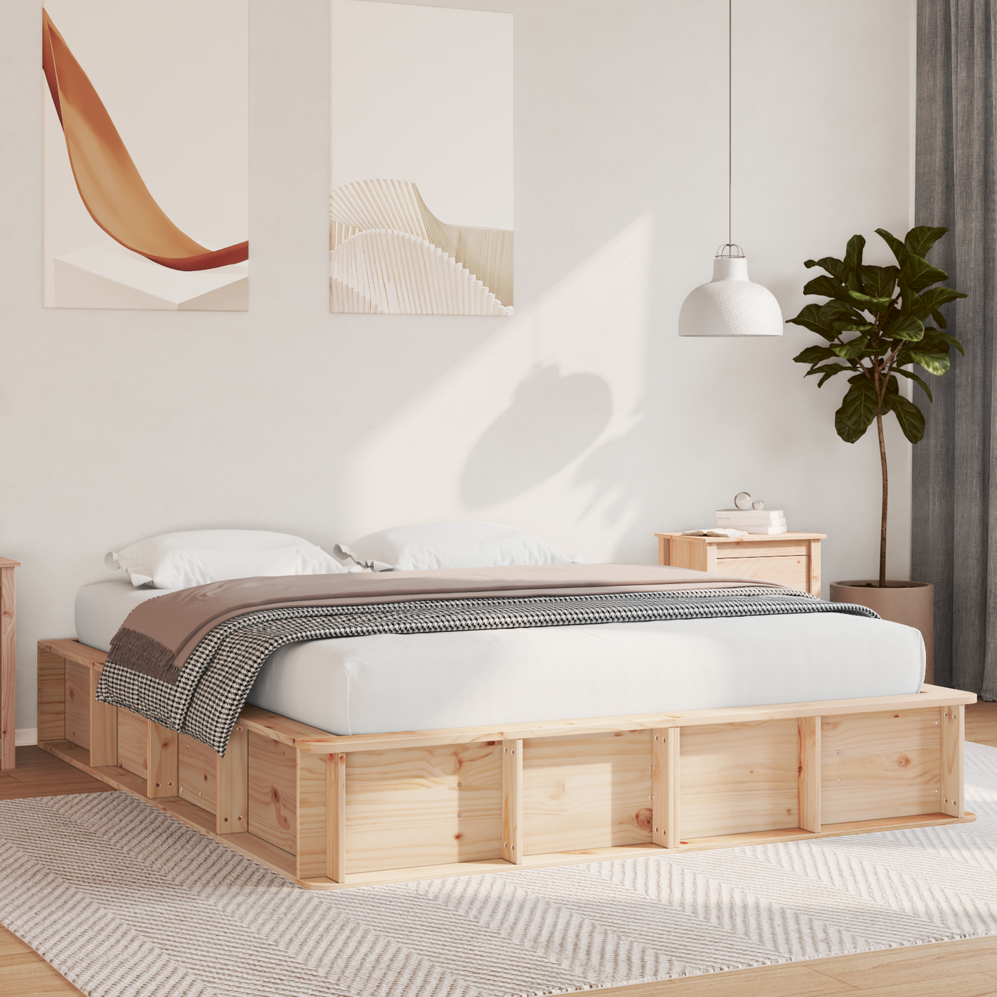 vidaXL Bed Frame with Lift-Up Storage - 150 x 200 cm, Solid Pine
