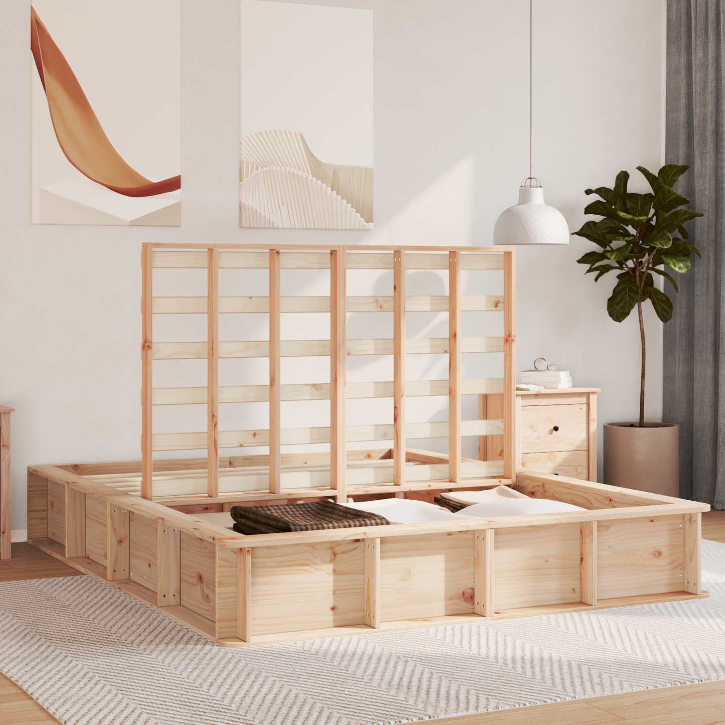 vidaXL Bed Frame with Lift-Up Storage - 150 x 200 cm, Solid Pine