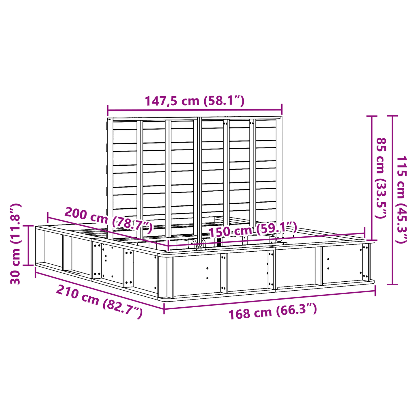 vidaXL Bed Frame with Lift-Up Storage - 150 x 200 cm, Solid Pine