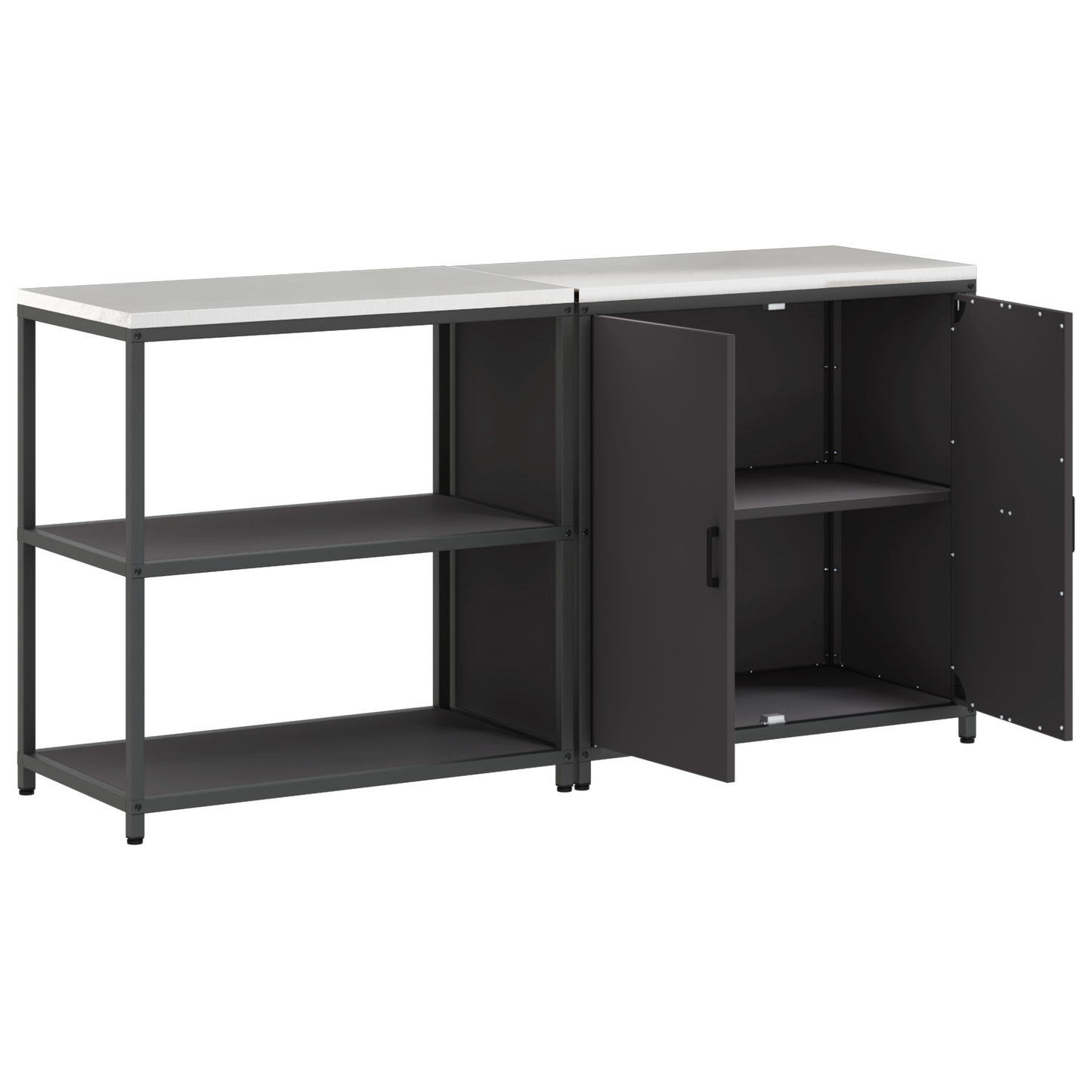 vidaXL with Shelf with Storage with Door Adjustable 2 pcs Black Cold-rolled steel