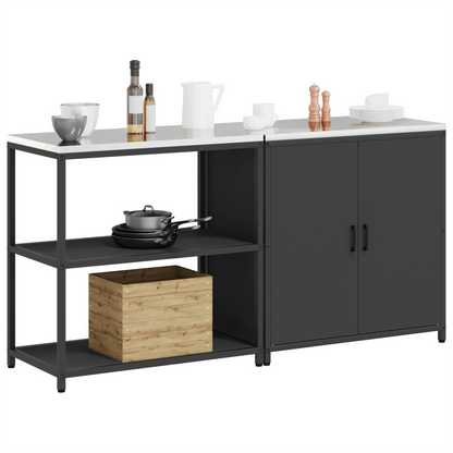 vidaXL with Shelf with Storage with Door Adjustable 2 pcs Black Cold-rolled steel