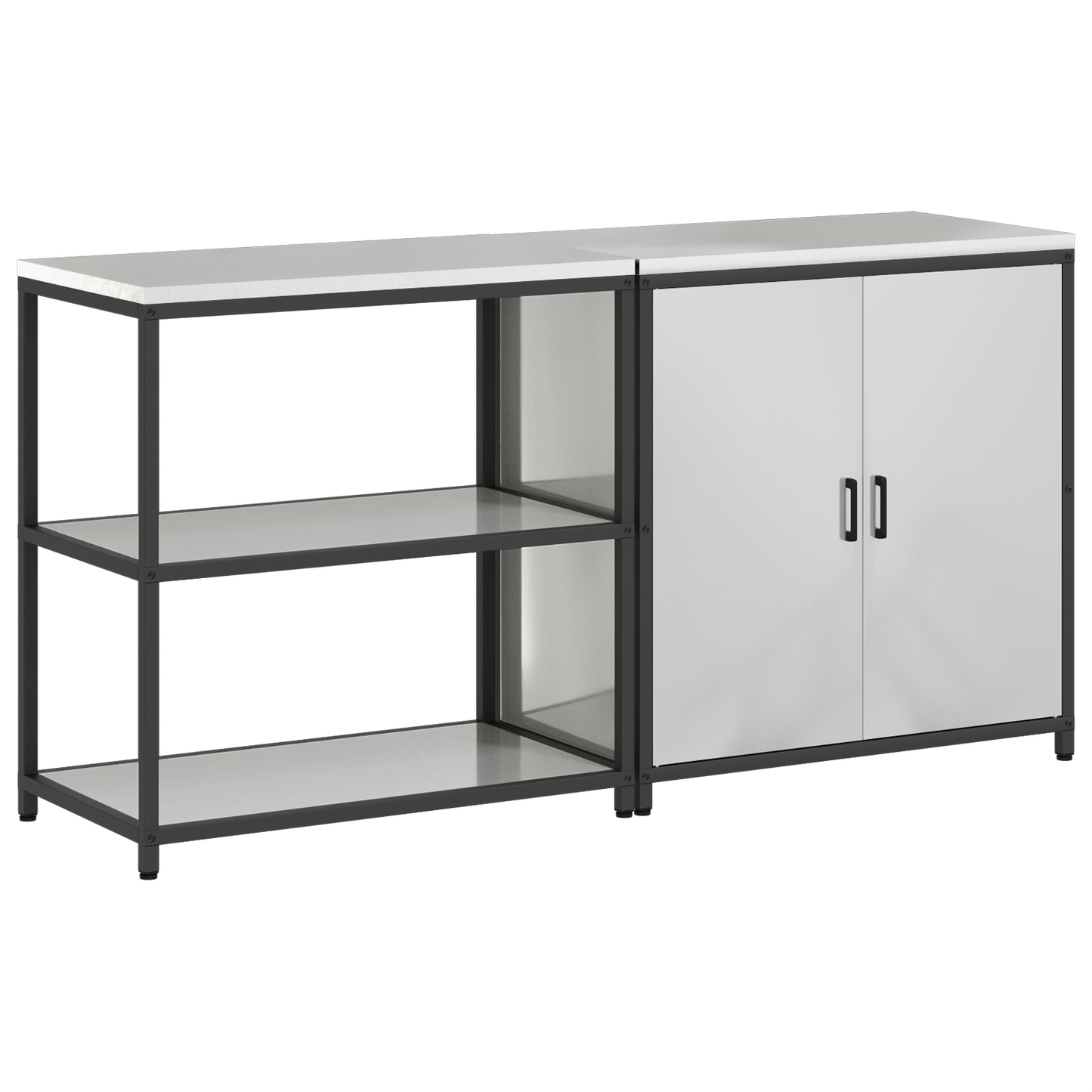 vidaXL with Shelf with Storage with Door Adjustable 2 pcs Galvanised steel