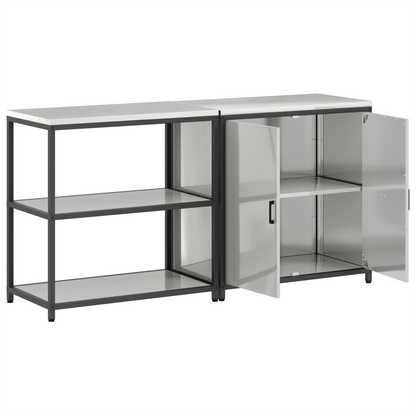 vidaXL with Shelf with Storage with Door Adjustable 2 pcs Galvanised steel