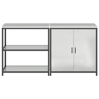 vidaXL with Shelf with Storage with Door Adjustable 2 pcs Galvanised steel
