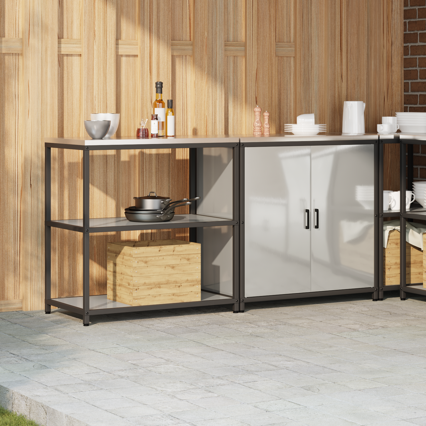 vidaXL with Shelf with Storage with Door Adjustable 2 pcs Galvanised steel