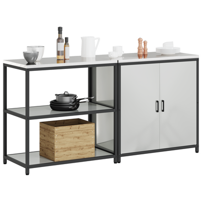 vidaXL with Shelf with Storage with Door Adjustable 2 pcs Galvanised steel