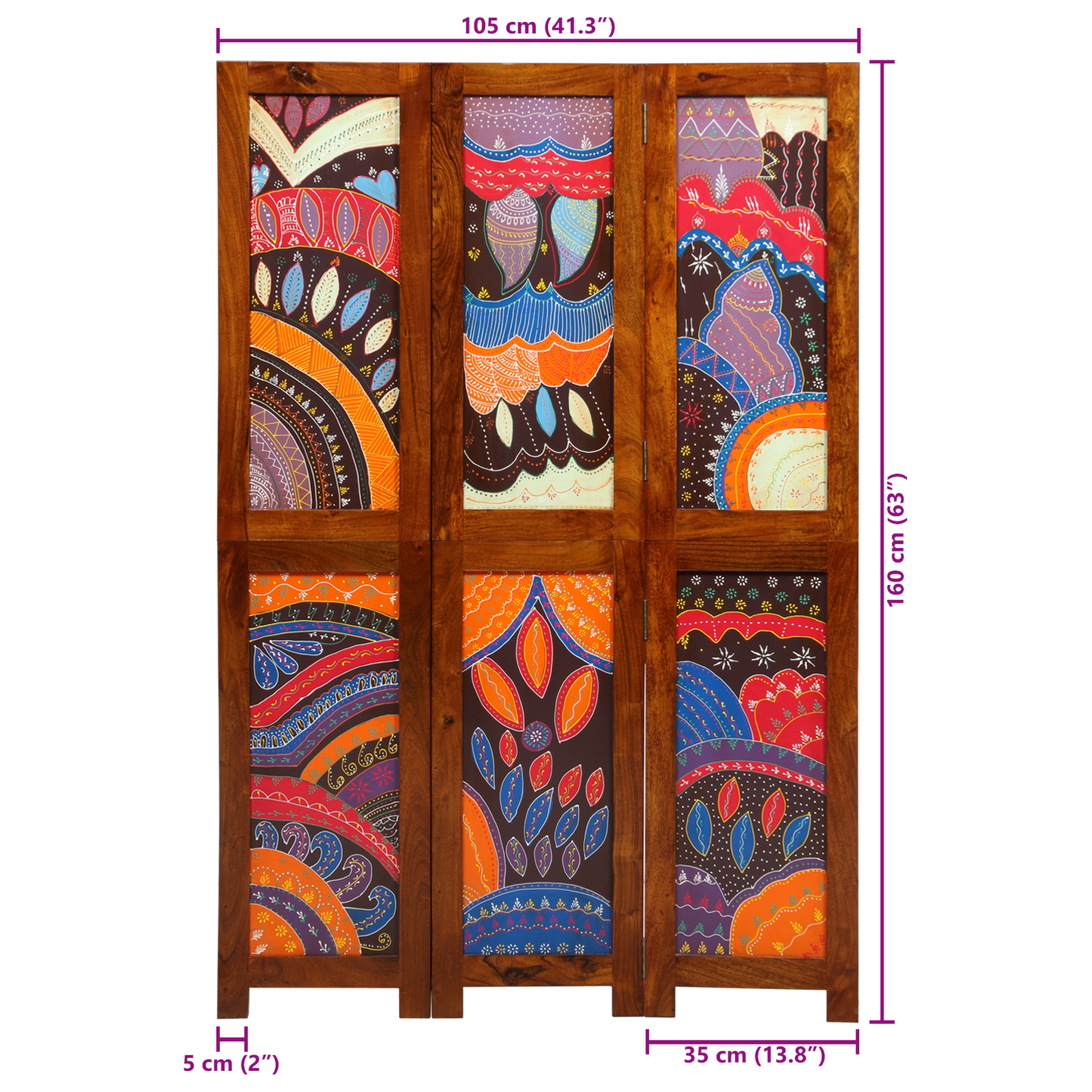 vidaXL Room Divider 3 Panels Honey Brown 35x1.5x160 cm Solid Wood Acacia