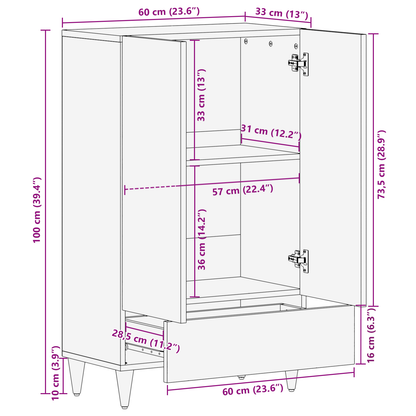 vidaXL Highboard Brown 60 x 33 x 100 cm Solid Mango Wood