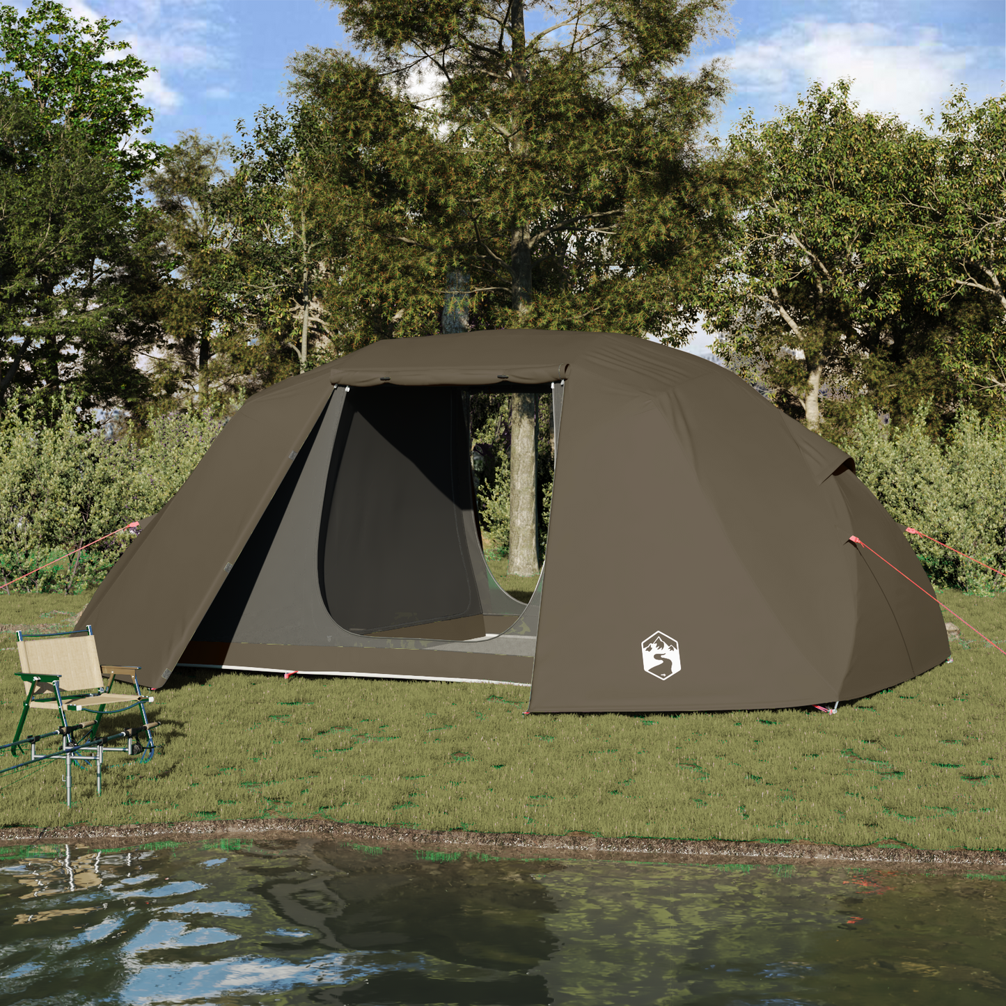 vidaXL Fishing Tent Brown Polyester 7-Person Collapsible Fishing Tent