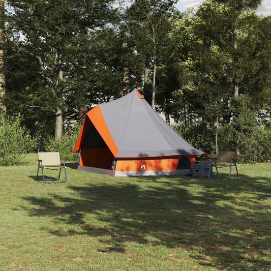 vidaXL Family Tent Tipi Grey and Orange 8-Person Waterproof