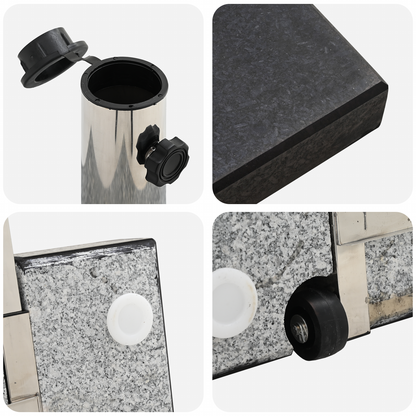 vidaXL Wheeled Parasol Base with Handle Black Granite 29 kg Square