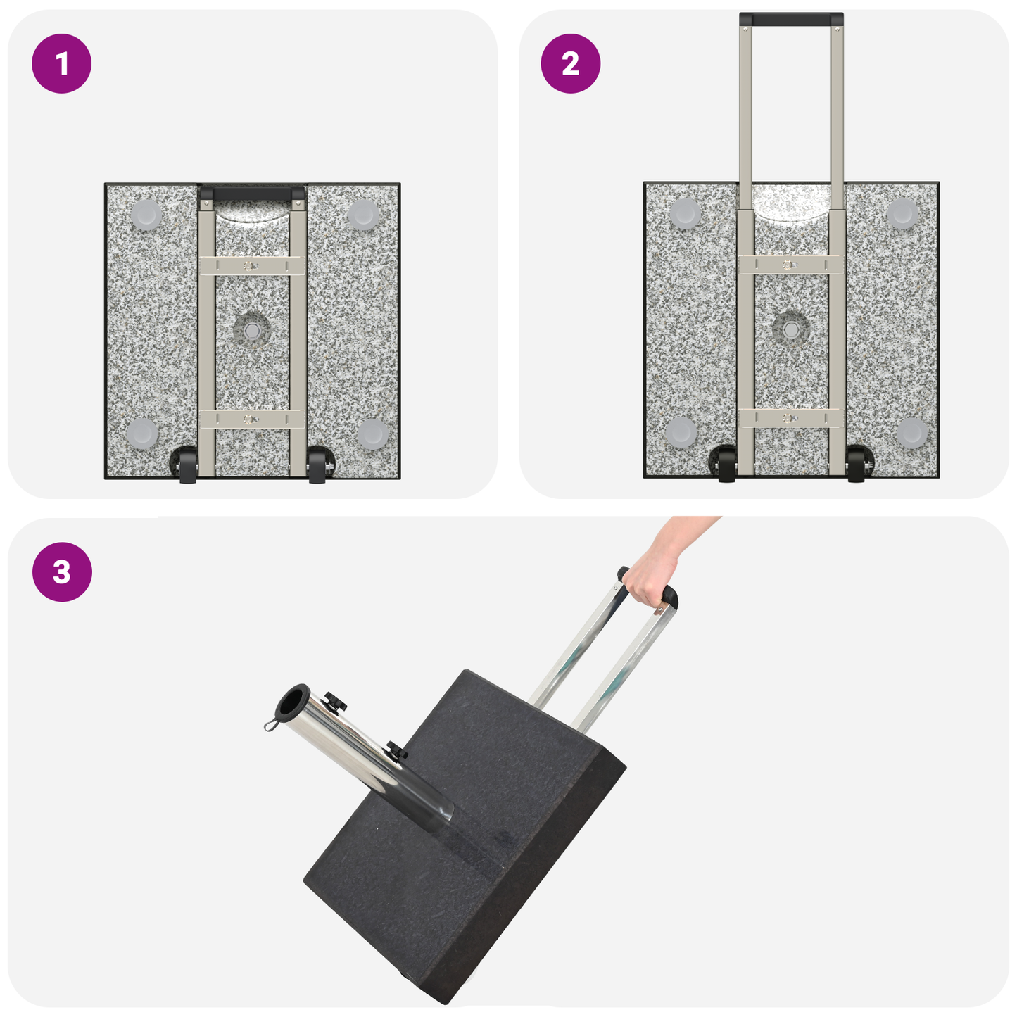 vidaXL Wheeled Parasol Base with Handle Black Granite 29 kg Square