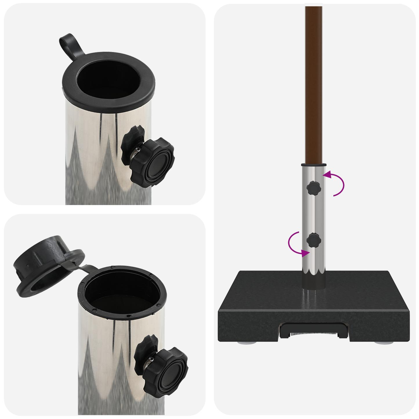 vidaXL Wheeled Parasol Base with Handle Black Granite 29 kg Square