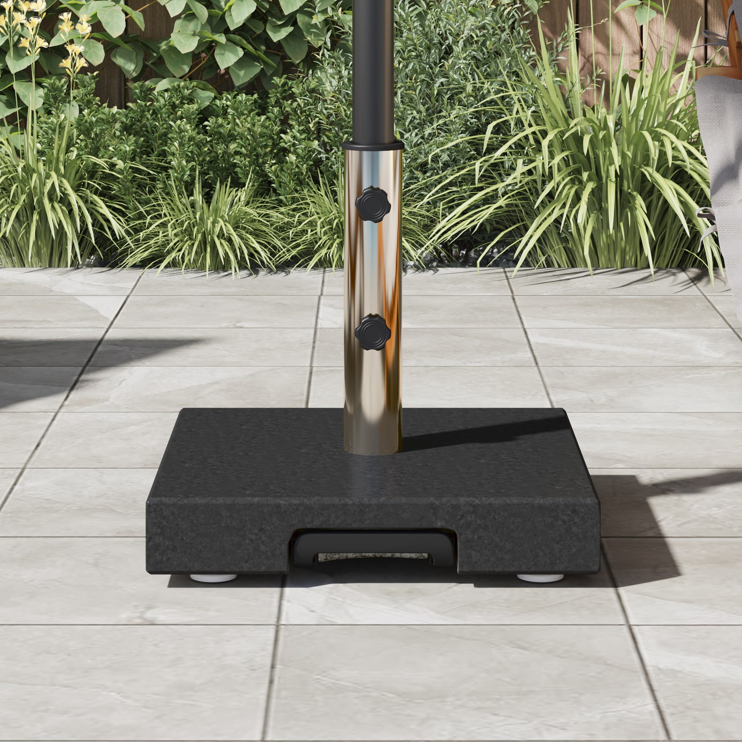 vidaXL Wheeled Parasol Base with Handle Black Granite 29 kg Square