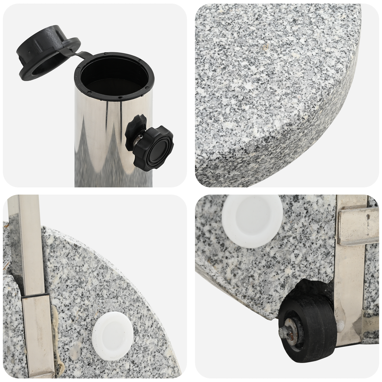 vidaXL Wheeled Parasol Base with Handle Grey Granite 29 kg Round