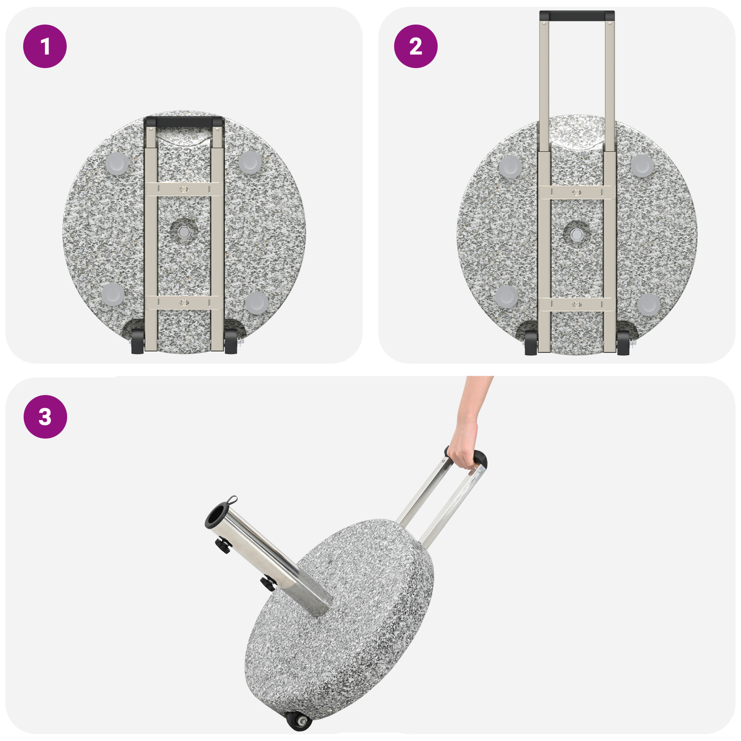 vidaXL Wheeled Parasol Base with Handle Grey Granite 29 kg Round