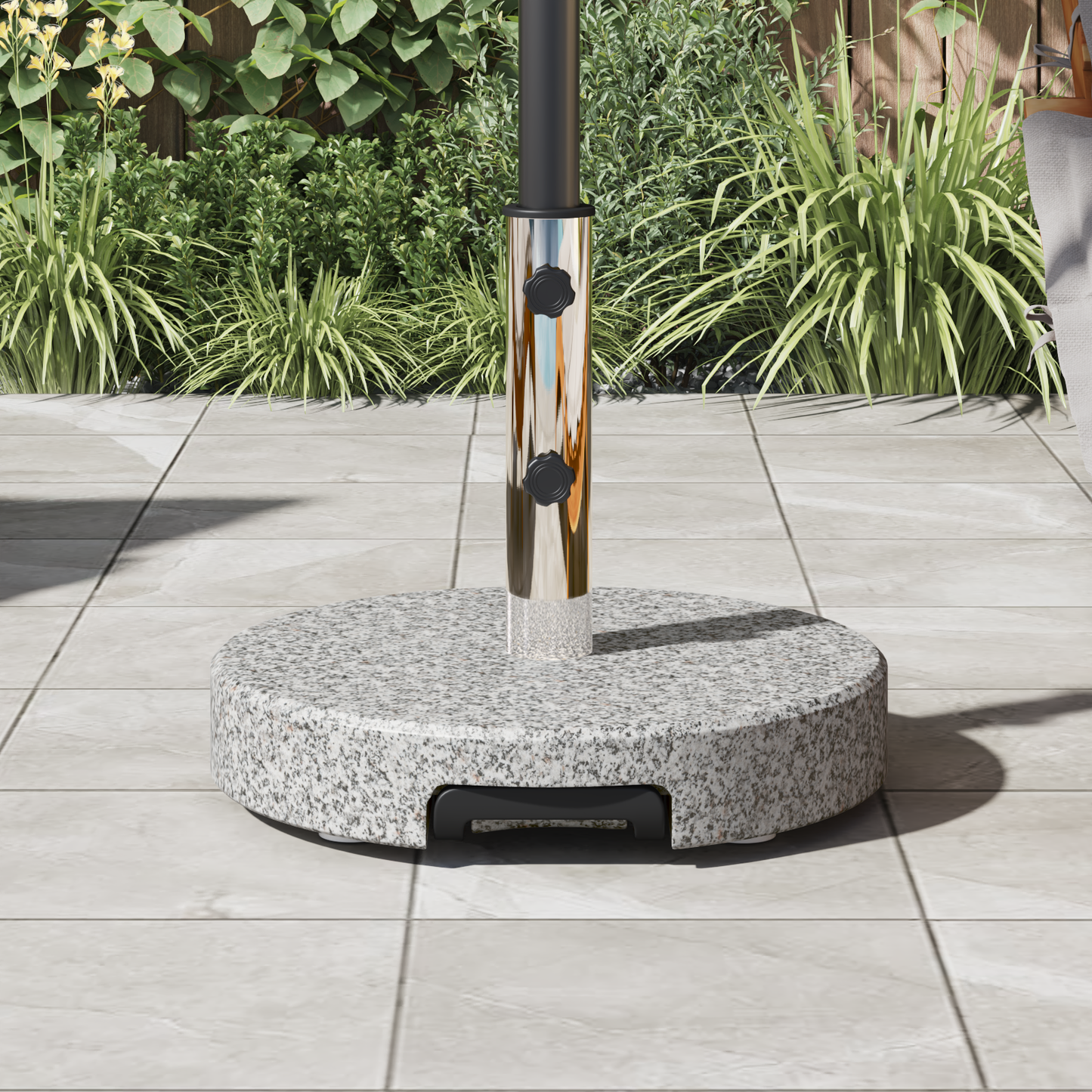 vidaXL Wheeled Parasol Base with Handle Grey Granite 29 kg Round