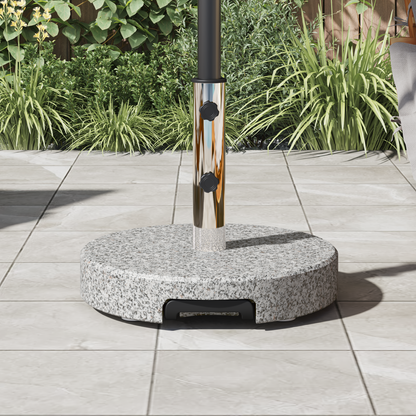 vidaXL Wheeled Parasol Base with Handle Grey Granite 29 kg Round