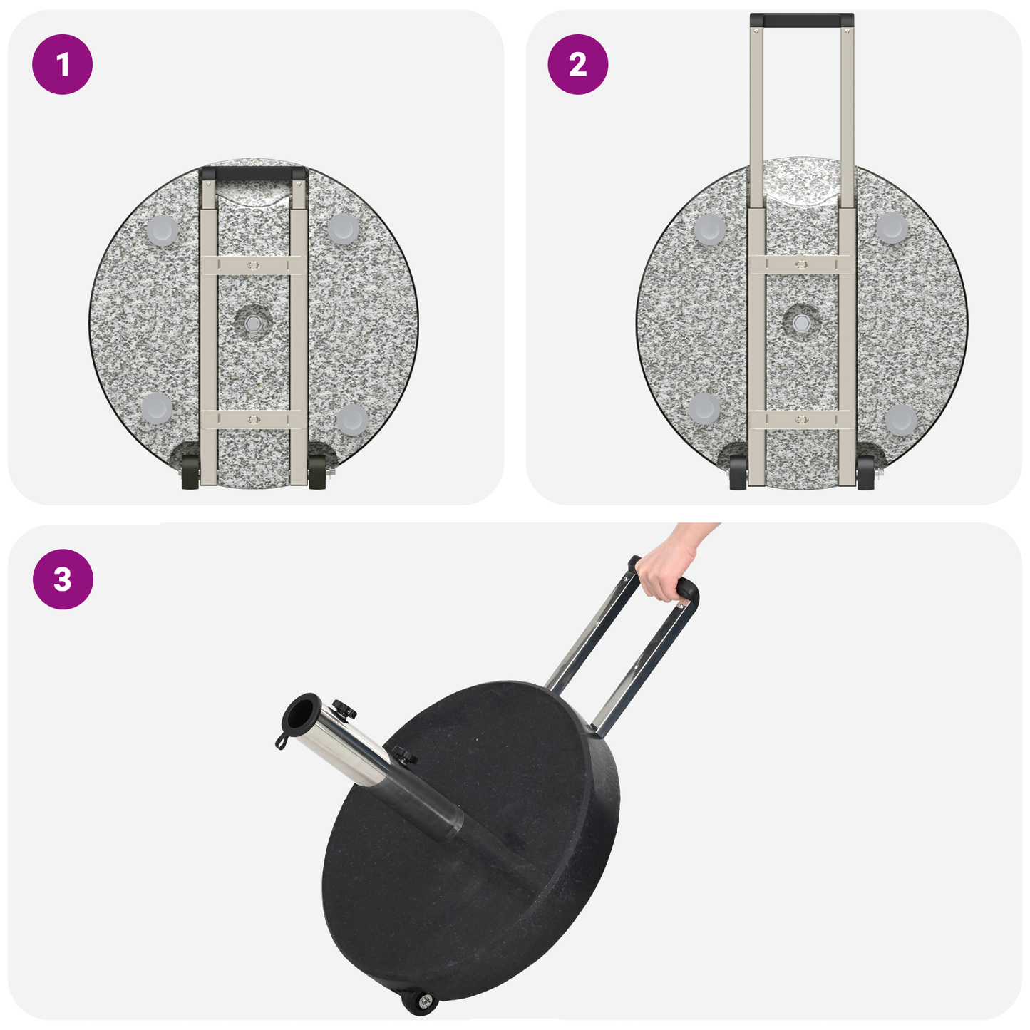 vidaXL Wheeled Parasol Base with Handle Black Granite 29 kg Round