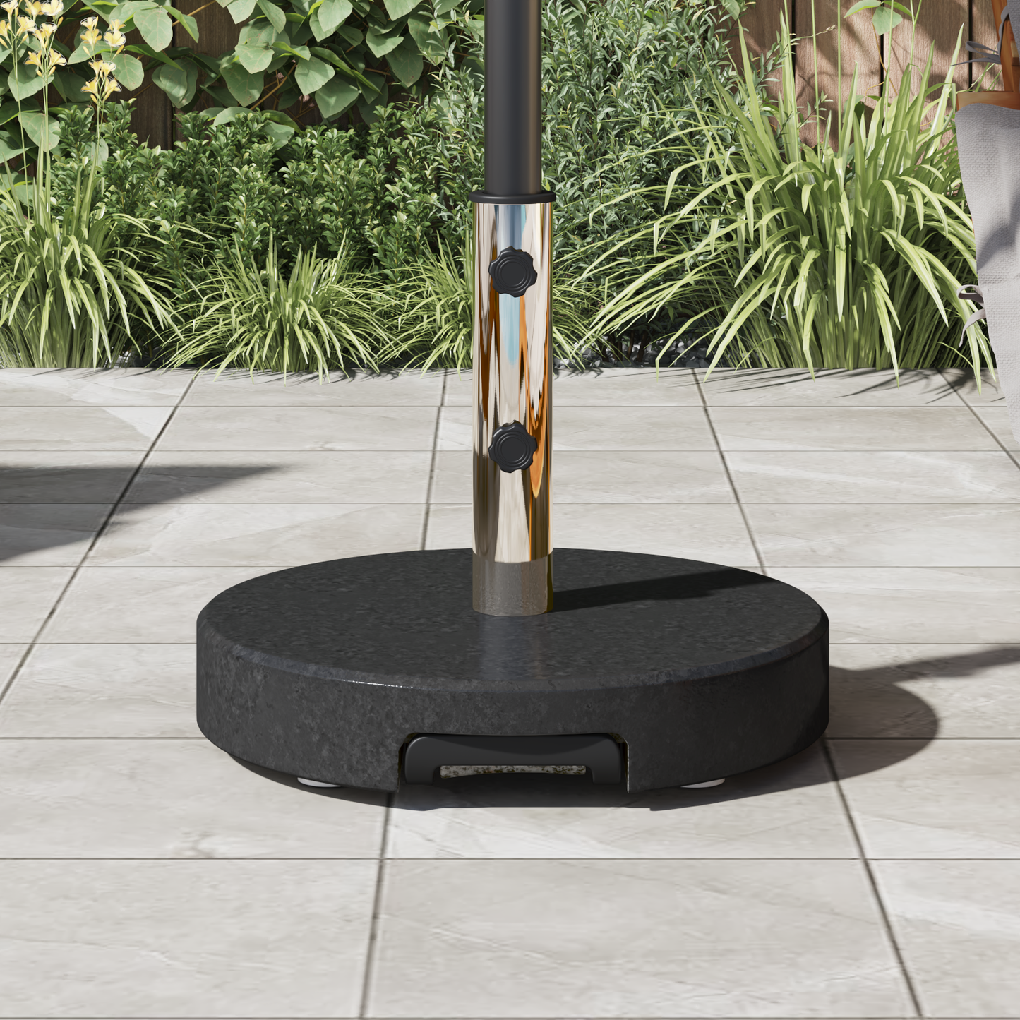 vidaXL Wheeled Parasol Base with Handle Black Granite 29 kg Round