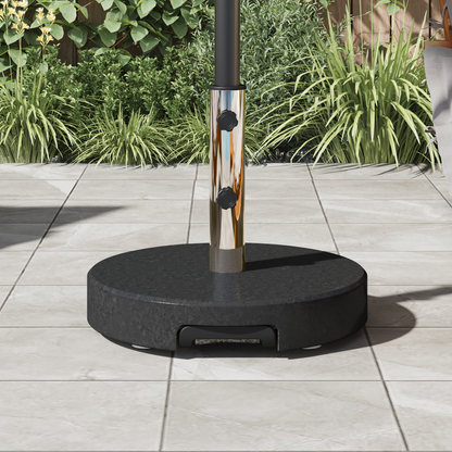 vidaXL Wheeled Parasol Base with Handle Black Granite 29 kg Round